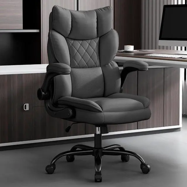 Main image of Office Chair, Gaming Chair with Flip-up Armrests, Desk Chair with Double-Layered Soft Backrest,PU Leather Computer Executive Chair with Breathable Seat Cushion (Grey)