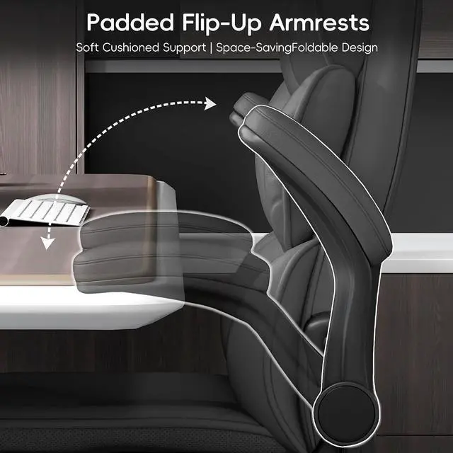 Alt view image 5 of 7 - Office Chair, Gaming Chair with Flip-up Armrests, Desk Chair with Double-Layered Soft Backrest,PU Leather Computer Executive Chair with Breathable Seat Cushion (Grey)