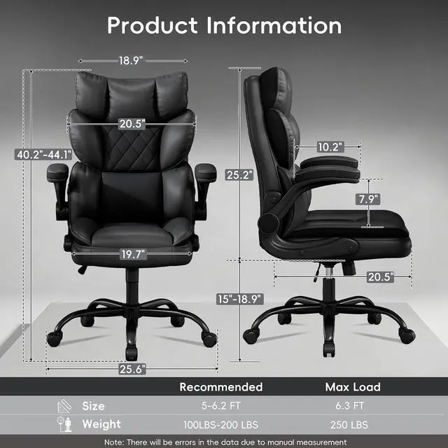 Alt view image 2 of 7 - Office Chair, Gaming Chair with Flip-up Armrests, Desk Chair with Double-Layered Soft Backrest,PU Leather Computer Executive Chair with Breathable Seat Cushion (Black)