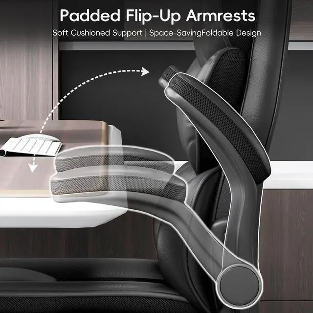 Alt view image 5 of 7 - Office Chair, Gaming Chair with Flip-up Armrests, Desk Chair with Double-Layered Soft Backrest,PU Leather Computer Executive Chair with Breathable Seat Cushion (Black)