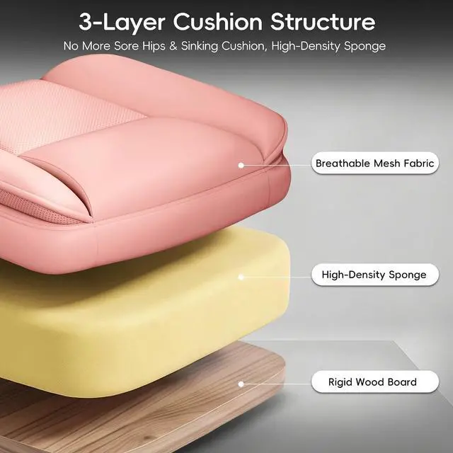 Alt view image 6 of 7 - Office Chair, Gaming Chair with Flip-up Armrests, Desk Chair with Double-Layered Soft Backrest,PU Leather Computer Executive Chair with Breathable Seat Cushion (Pink)