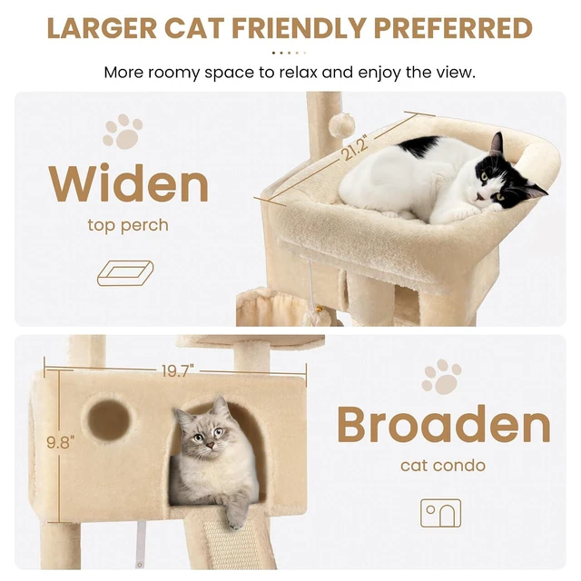 Alt view image 3 of 7 - 65in Larger Cat Tree Tower Condo for Indoor Kitties/Multi-Level Furniture Activity Center with Wide Base/Cozy Plush Cat Perches/Baskets/Sisal Scratching Posts and Hammock/Beige