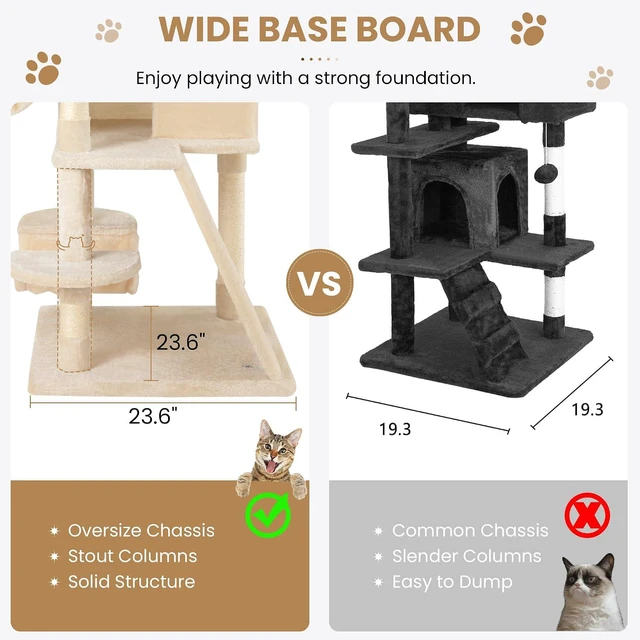 Alt view image 6 of 7 - 65in Larger Cat Tree Tower Condo for Indoor Kitties/Multi-Level Furniture Activity Center with Wide Base/Cozy Plush Cat Perches/Baskets/Sisal Scratching Posts and Hammock/Beige