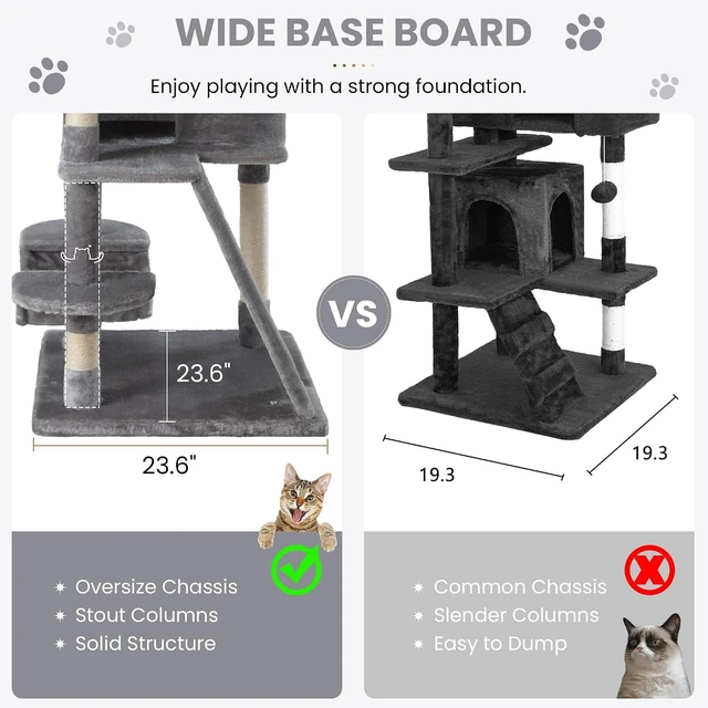 Alt view image 6 of 7 - 65in Larger Cat Tree Tower Condo for Indoor Kitties/Multi-Level Furniture Activity Center with Wide Base/Cozy Plush Cat Perches/Baskets/Sisal Scratching Posts and Hammock/Grey