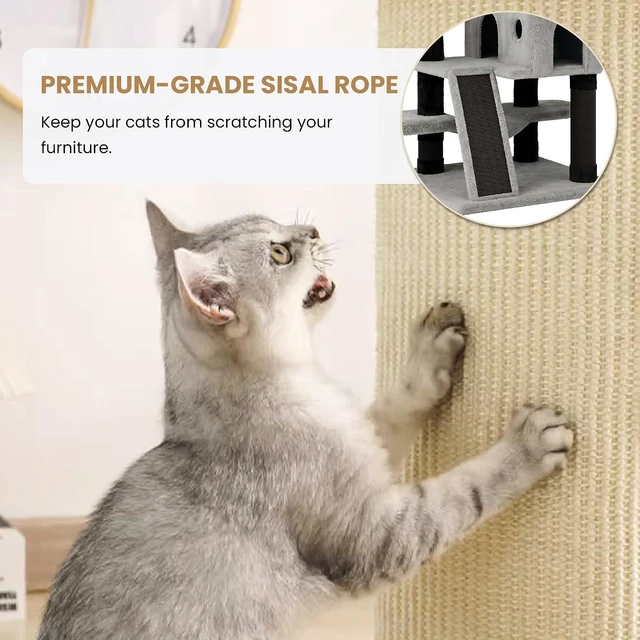 Alt view image 4 of 7 - 65in Larger Cat Tree Tower Condo for Indoor Kitties/Multi-Level Furniture Activity Center with Wide Base/Cozy Plush Perches/Baskets/Sisal Scratching Posts and Hammock/Black & Grey