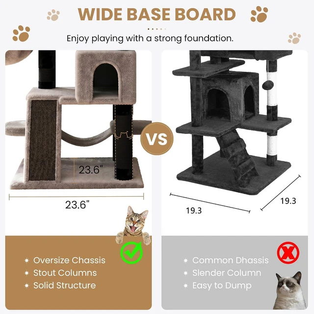 Alt view image 6 of 7 - 65in Larger Cat Tree Tower Condo for Indoor Kitties/Multi-Level Furniture Activity Center with Wide Base/Cozy Plush Perches/Baskets/Sisal Scratching Posts and Hammock/Black & Grey