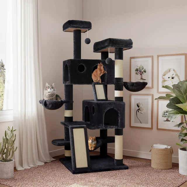 Main image of 65in Larger Cat Tree Tower Condo for Indoor Kitties/Multi-Level Furniture Activity Center with Wide Base/Cozy Plush Cat Perches/Baskets/Sisal Scratching Posts and Hammock/Dark Grey