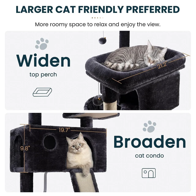 Alt view image 3 of 7 - 65in Larger Cat Tree Tower Condo for Indoor Kitties/Multi-Level Furniture Activity Center with Wide Base/Cozy Plush Cat Perches/Baskets/Sisal Scratching Posts and Hammock/Dark Grey
