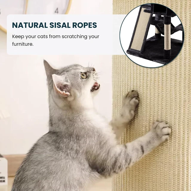 Alt view image 4 of 7 - 65in Larger Cat Tree Tower Condo for Indoor Kitties/Multi-Level Furniture Activity Center with Wide Base/Cozy Plush Cat Perches/Baskets/Sisal Scratching Posts and Hammock/Dark Grey