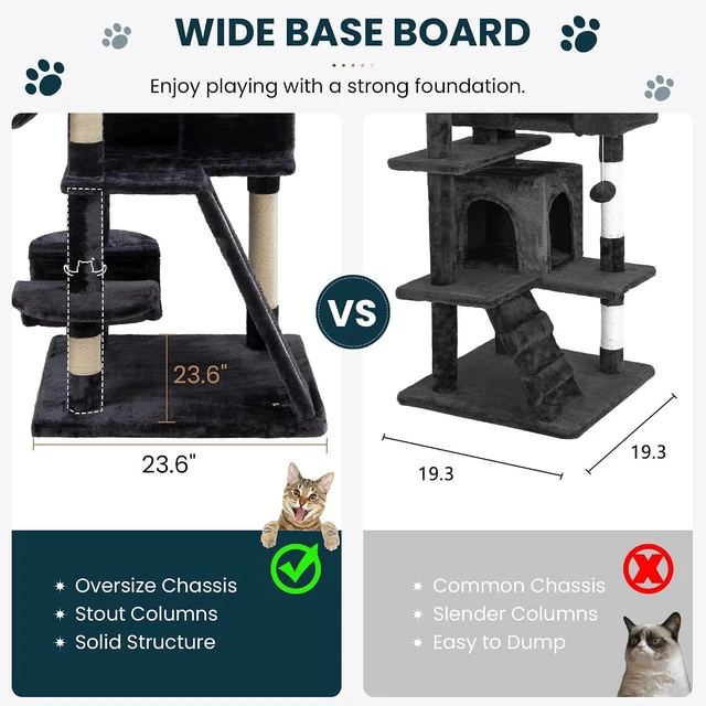 Alt view image 6 of 7 - 65in Larger Cat Tree Tower Condo for Indoor Kitties/Multi-Level Furniture Activity Center with Wide Base/Cozy Plush Cat Perches/Baskets/Sisal Scratching Posts and Hammock/Dark Grey