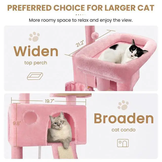 Alt view image 3 of 7 - 65in Larger Cat Tree Tower Condo for Indoor Kitties/Multi-Level Furniture Activity Center with Wide Base/Cozy Plush Cat Perches/Baskets/Sisal Scratching Posts and Hammock/Pink