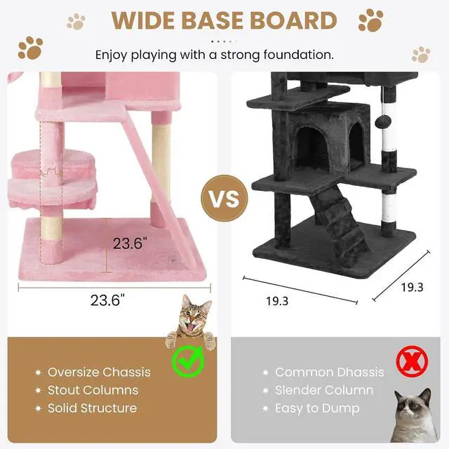 Alt view image 6 of 7 - 65in Larger Cat Tree Tower Condo for Indoor Kitties/Multi-Level Furniture Activity Center with Wide Base/Cozy Plush Cat Perches/Baskets/Sisal Scratching Posts and Hammock/Pink