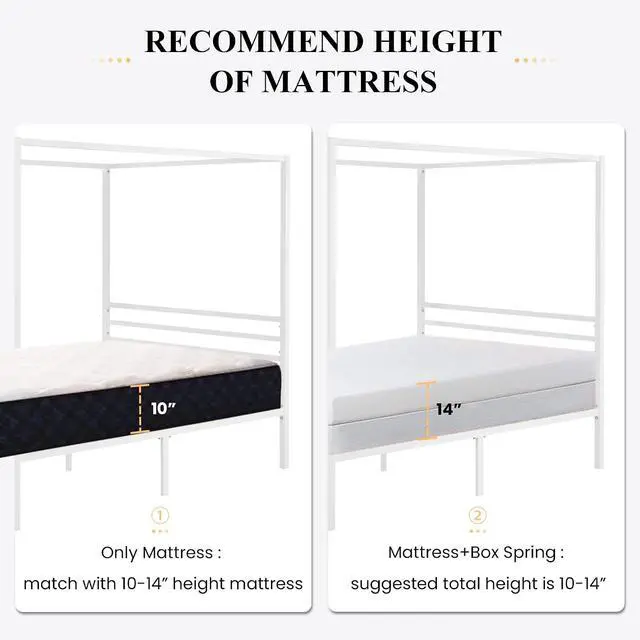 Alt view image 7 of 7 - Metal Canopy Bed Frame Queen Size/Mattress Foundation with Metal Slats Support/No Box Spring Needed/Easy Assembly/White