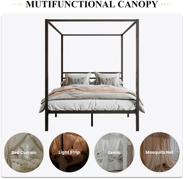 Alt view image 3 of 7 - Canopy Bed Frame Full Size/Mattress Foundation with Metal Slats Support/No Box Spring Needed/Easy Assembly/Black
