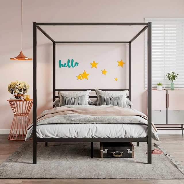 Alt view image 6 of 7 - Canopy Bed Frame Full Size/Mattress Foundation with Metal Slats Support/No Box Spring Needed/Easy Assembly/Black