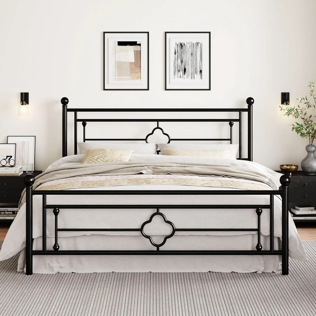 Main image of 14 Inches King Size Metal Platform Bed Frame/Vintage Iron-Art Headboard and Footboard/Mattress Foundation for Storage/No Box Spring Needed/Noise-Free/Easy Assembly/Black