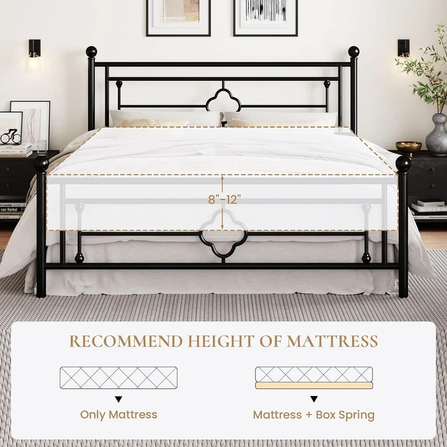 Alt view image 7 of 7 - 14 Inches King Size Metal Platform Bed Frame/Vintage Iron-Art Headboard and Footboard/Mattress Foundation for Storage/No Box Spring Needed/Noise-Free/Easy Assembly/Black