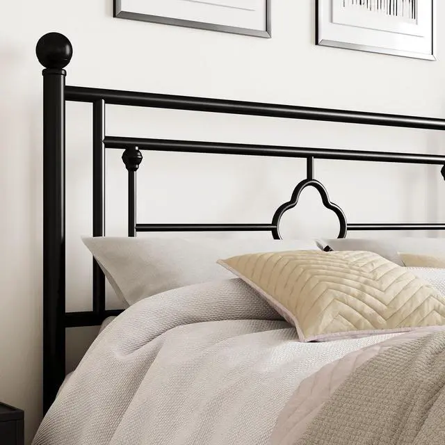 Alt view image 4 of 7 - 14 Inches Queen Size Metal Platform Bed Frame/Vintage Iron-Art Headboard and Footboard/Mattress Foundation for Storage/No Box Spring Needed/Noise-Free/Easy Assembly/Black