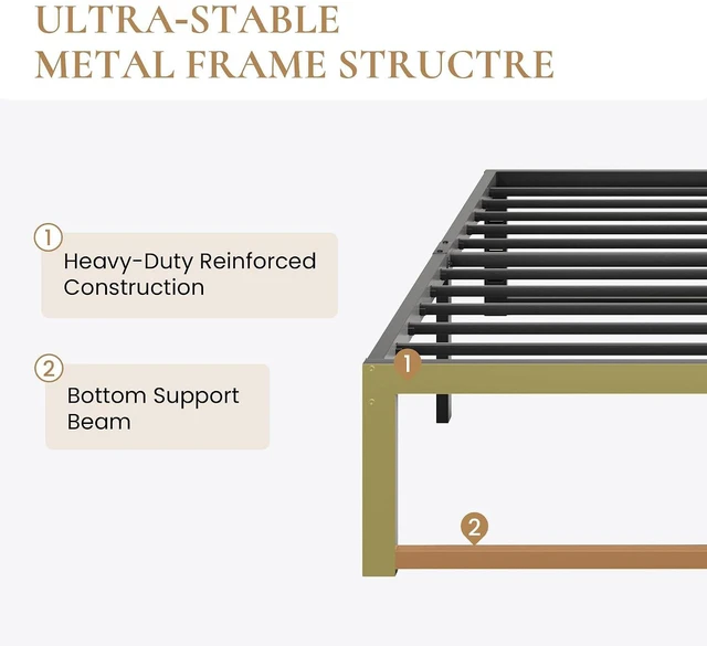 Alt view image 3 of 7 - 14 Inch Heavy Duty Twin Bed Frame, 4000 lbs Capacity Metal Platform Beds with Reinforced Legs,No Box Spring Required,Easy Assembly,Black