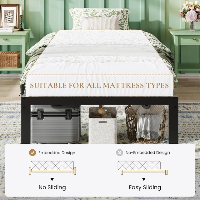 Alt view image 7 of 7 - 14 Inch Heavy Duty Twin Bed Frame, 4000 lbs Capacity Metal Platform Beds with Reinforced Legs,No Box Spring Required,Easy Assembly,Black