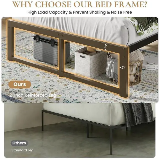 Alt view image 4 of 7 - 14 Inch Heavy Duty Queen Bed Frame, 4000 lbs Capacity Metal Platform Beds with Reinforced Legs,No Box Spring Required,Easy Assembly,Black