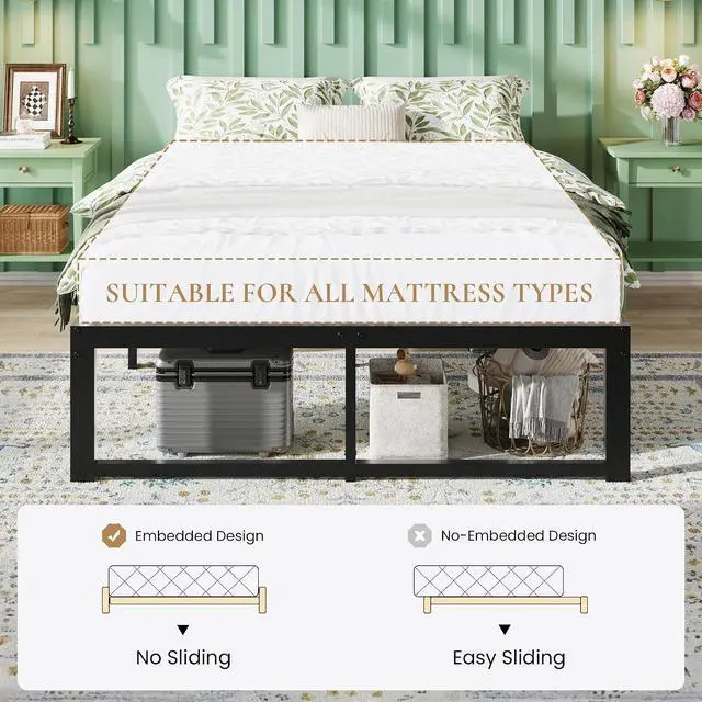 Alt view image 7 of 7 - 14 Inch Heavy Duty Queen Bed Frame, 4000 lbs Capacity Metal Platform Beds with Reinforced Legs,No Box Spring Required,Easy Assembly,Black