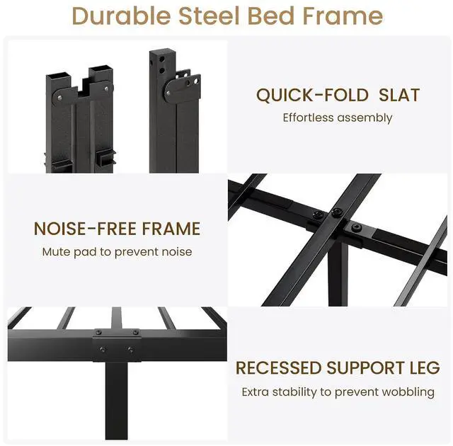 Alt view image 5 of 7 - Queen Metal Bed Frame, Victorian Style Platform Bed with Curved Headboard and Classic Footboard, No Box Spring Needed, Black