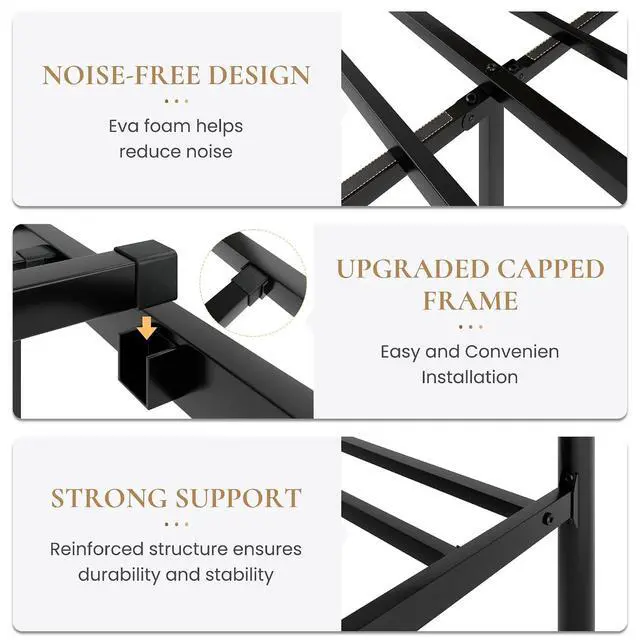 Alt view image 7 of 7 - 14 Inches King Size Metal Platform Bed Frame with Crown Style Victorian Headboard & Footboard, Ample Under Bed Storage, Noise Free, Easy Assembly, No Box Spring Needed, Black