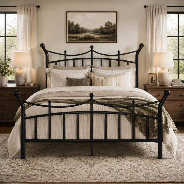 Main image of 14 Inch Queen Size Metal Bed Frame, Victorian Crown Style Platform Bed Frame with Headboard and Footboard, 12.6" Under-Bed Storage, No Box Spring Needed, Noise Free, Easy Assembly, Black