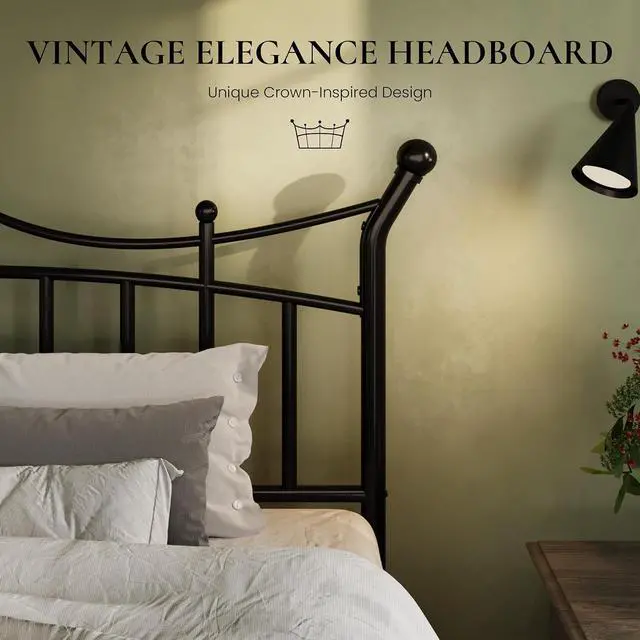Alt view image 4 of 7 - 14 Inches King Size Metal Platform Bed Frame with Crown Style Victorian Headboard & Footboard, Ample Under Bed Storage, Noise Free, Easy Assembly, No Box Spring Needed, Black