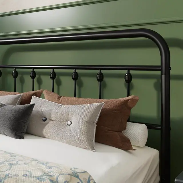 Alt view image 4 of 7 - Queen Size Metal Platform Bed Frame with Victorian Style Iron-Art Headboard and Footboard, Easy Assembly, Under Bed Storage, No Box Spring Required, Black