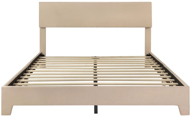 Alt view image 7 of 7 - Linen Upholstered Full Size Bed Frame with Headboard, Beige | Adjustable Low-Profile Platform Bed, Minimalist Design, Stable Mattress Foundation, Strong Back-Support, No Box Spring Needed