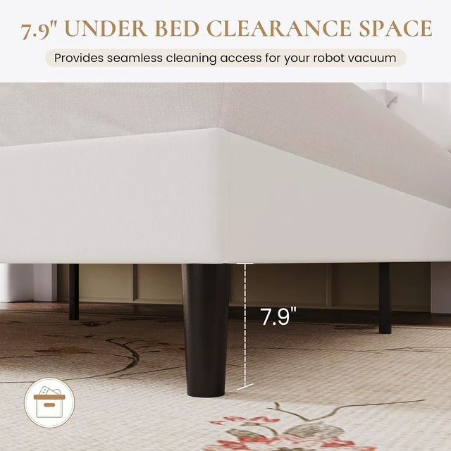 Alt view image 6 of 7 - King Size Platform Bed Frame / 2-Tier Storage Shelf/Velvet Wingback Upholstered Headboard/LED Lights and Charging Station/No Box Spring Needed/Noise-Free/Easy Assembly/White