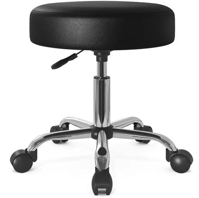 Main image of Rolling Stool with Wheels Swivel Shop Salon Chair Adjustable Drafting Massage Medical Tattoo Spa with PU Leather Cushioned,Black and Silver