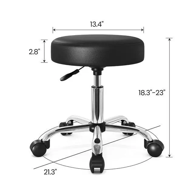 Alt view image 2 of 6 - Rolling Stool with Wheels Swivel Shop Salon Chair Adjustable Drafting Massage Medical Tattoo Spa with PU Leather Cushioned,Black and Silver