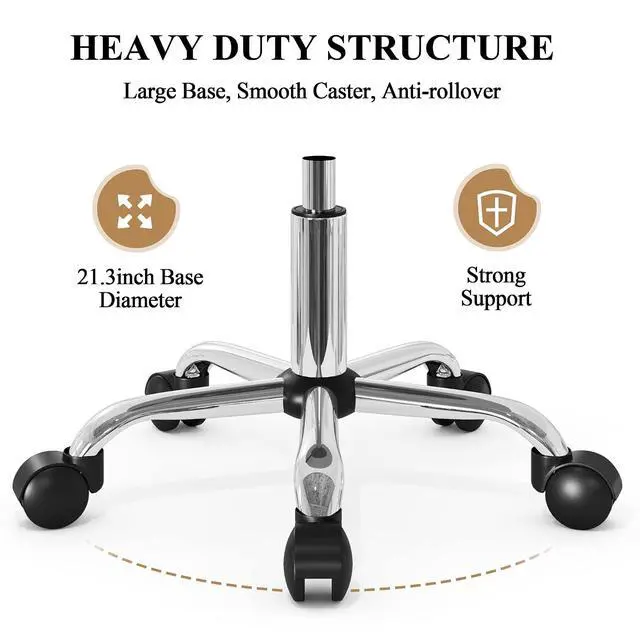 Alt view image 5 of 6 - Rolling Stool with Wheels Swivel Shop Salon Chair Adjustable Drafting Massage Medical Tattoo Spa with PU Leather Cushioned,Black and Silver