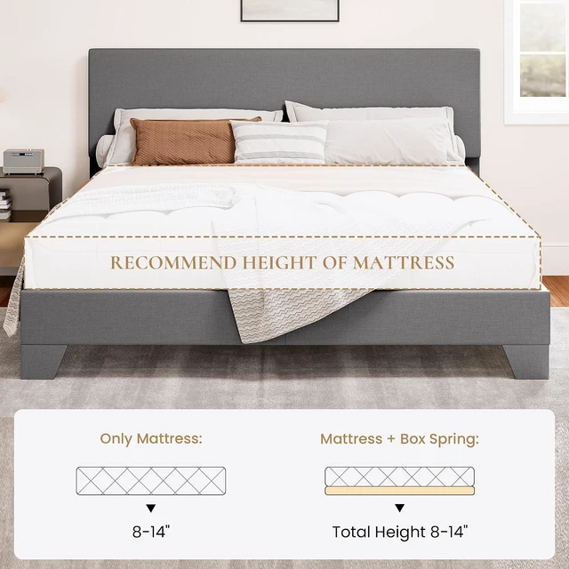 Alt view image 6 of 7 - Linen Upholstered Full Size Bed Frame with Headboard, Light Gray | Adjustable Low-Profile Platform Bed, Minimalist Design, Stable Mattress Foundation, Strong Back-Support, No Box Spring Needed