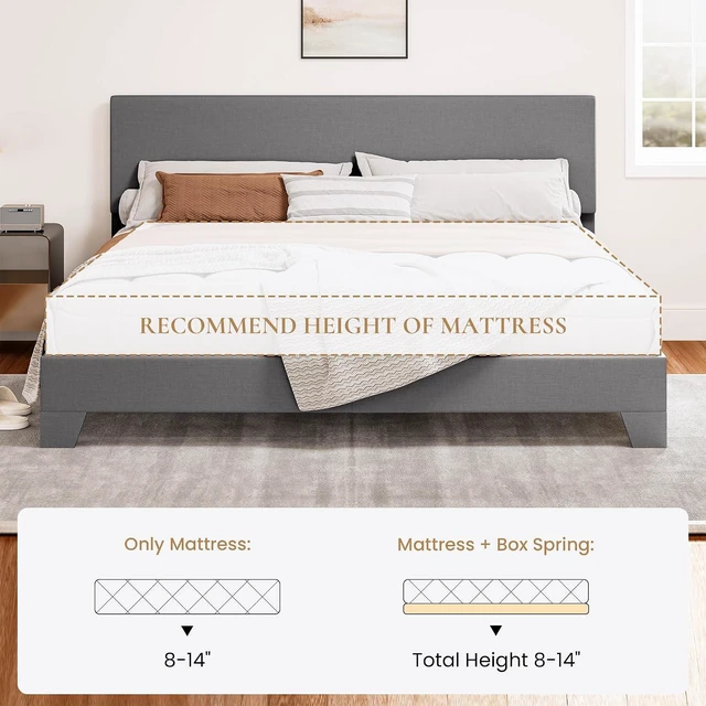 Alt view image 7 of 7 - Linen Upholstered King Size Bed Frame with Headboard, Light Gray | Adjustable Low-Profile Platform Bed, Minimalist Design, Stable Mattress Foundation, Strong Back-Support, No Box Spring Needed