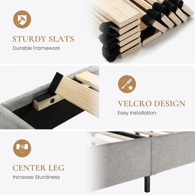 Alt view image 7 of 7 - King Size Upholstered Platform Bed Frame, 50.6"-54.5" Height Adjustable Minimalist Chenille Headboard, Strong Support, Noise-Free, No Box Spring Required, Grey