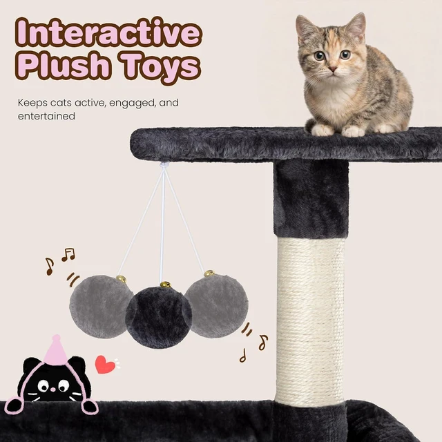 Alt view image 4 of 7 - 82 inch Cat Tree Tower, Multi-Level Cat Condo with Plush Perches, Sisal Scratching Posts, Hammock and Toys, Stable Cat Tower for Kittens and Adult Cats, Dark Grey