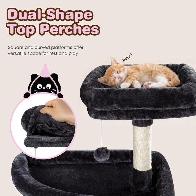 Alt view image 5 of 7 - 82 inch Cat Tree Tower, Multi-Level Cat Condo with Plush Perches, Sisal Scratching Posts, Hammock and Toys, Stable Cat Tower for Kittens and Adult Cats, Dark Grey