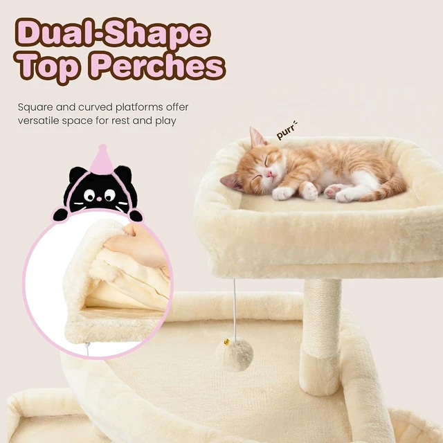Alt view image 5 of 7 - 82 inch Cat Tree Tower, Multi-Level Cat Condo with Plush Perches, Sisal Scratching Posts, Hammock and Toys, Stable Cat Tower for Kittens and Adult Cats, Beige
