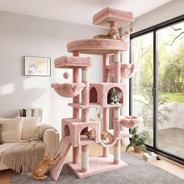 Main image of 82 inch Cat Tree Tower, Multi-Level Cat Condo with Plush Perches, Sisal Scratching Posts, Hammock and Toys, Stable Cat Tower for Kittens and Adult Cats, Pink