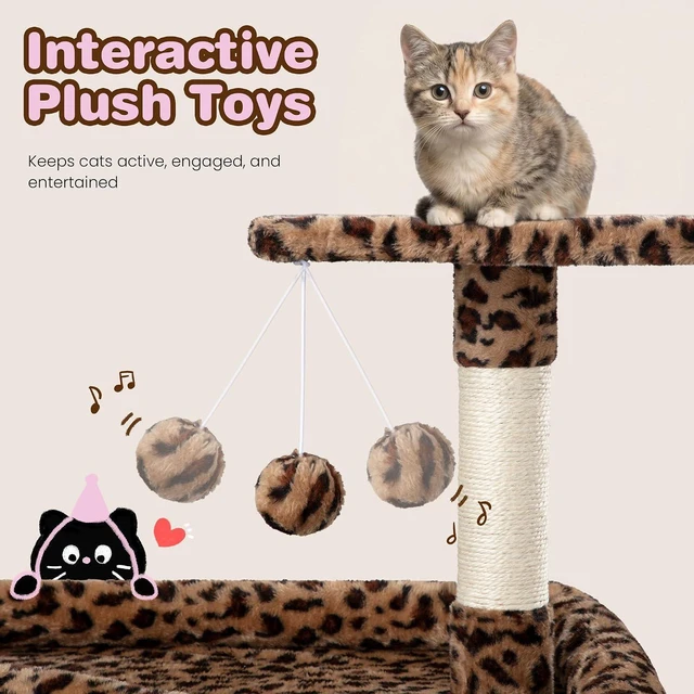 Alt view image 4 of 7 - 82 inch Cat Tree Tower, Multi-Level Cat Condo with Plush Perches, Sisal Scratching Posts, Hammock and Toys, Stable Cat Tower for Kittens and Adult Cats, Leopard Print