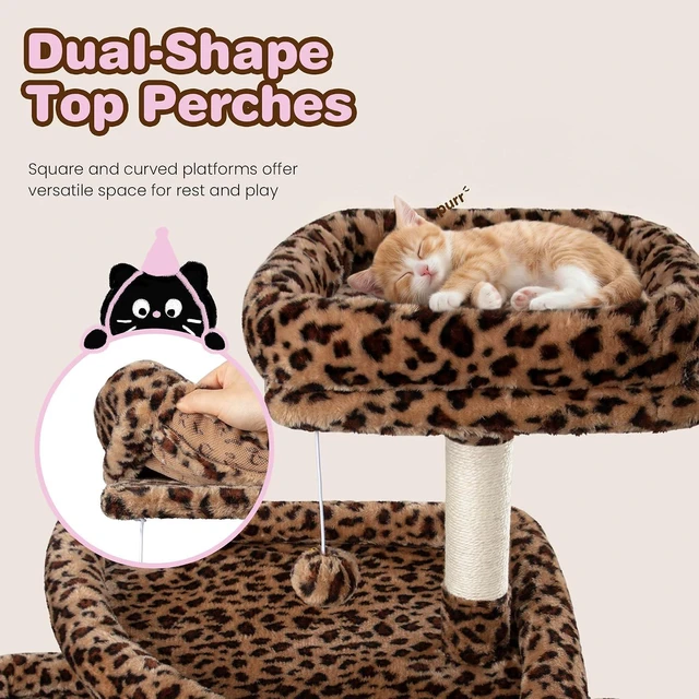 Alt view image 5 of 7 - 82 inch Cat Tree Tower, Multi-Level Cat Condo with Plush Perches, Sisal Scratching Posts, Hammock and Toys, Stable Cat Tower for Kittens and Adult Cats, Leopard Print