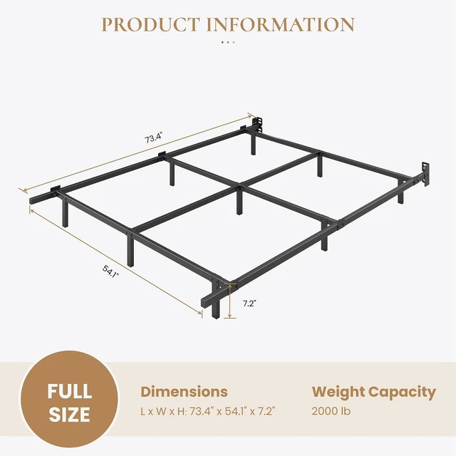 Alt view image 2 of 7 - 7 Inch Metal Bed Frame, 9-Leg Box Spring Base for Mattress Set, Headboard Compatible, Black, Full