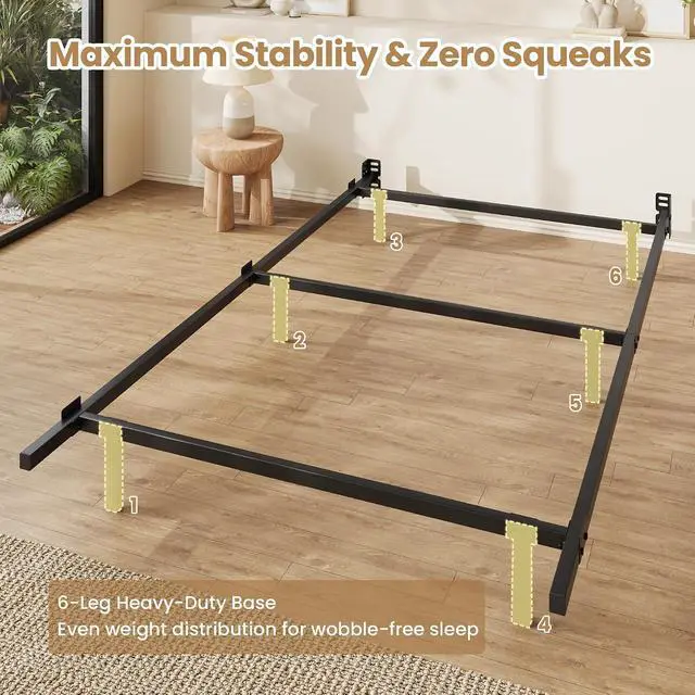 Alt view image 4 of 7 - 7 Inch Metal Bed Frame, 6-Leg Box Spring Base for Mattress Set, Headboard Compatible, Black, Twin