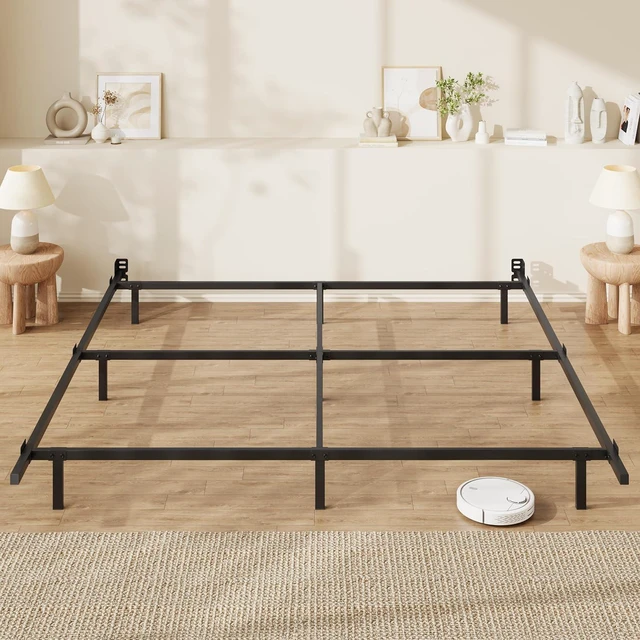 Main image of 7 Inch Metal Bed Frame, 9-Leg Box Spring Base for Mattress Set, Headboard Compatible, Black, King