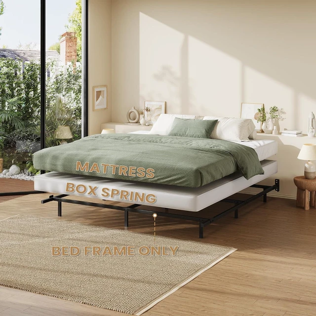Alt view image 3 of 7 - 7 Inch Metal Bed Frame, 9-Leg Box Spring Base for Mattress Set, Headboard Compatible, Black, King