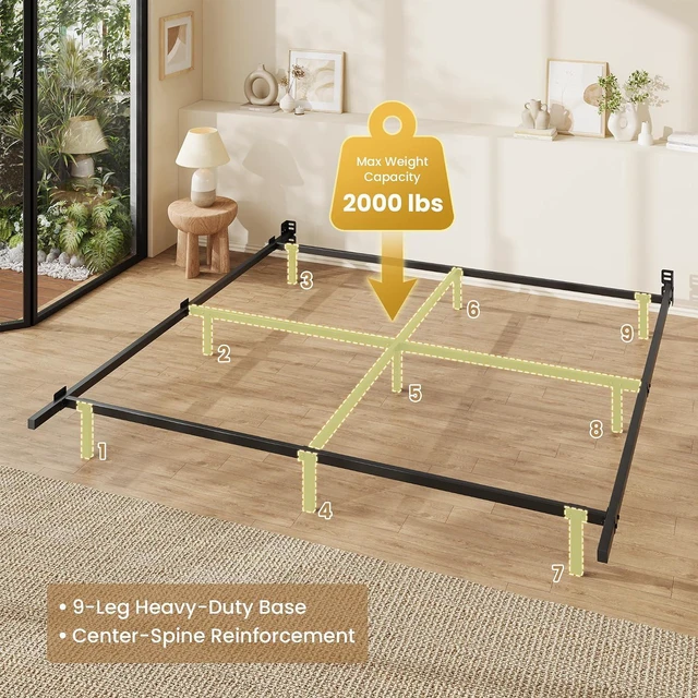 Alt view image 4 of 7 - 7 Inch Metal Bed Frame, 9-Leg Box Spring Base for Mattress Set, Headboard Compatible, Black, King